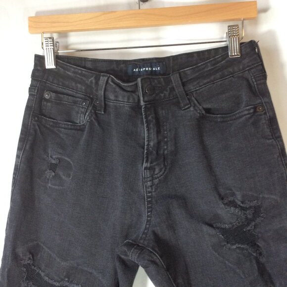 Aeropostale Athletic Skinny Jeans Black Distressed Look Size 28/30 - Picture 5 of 12